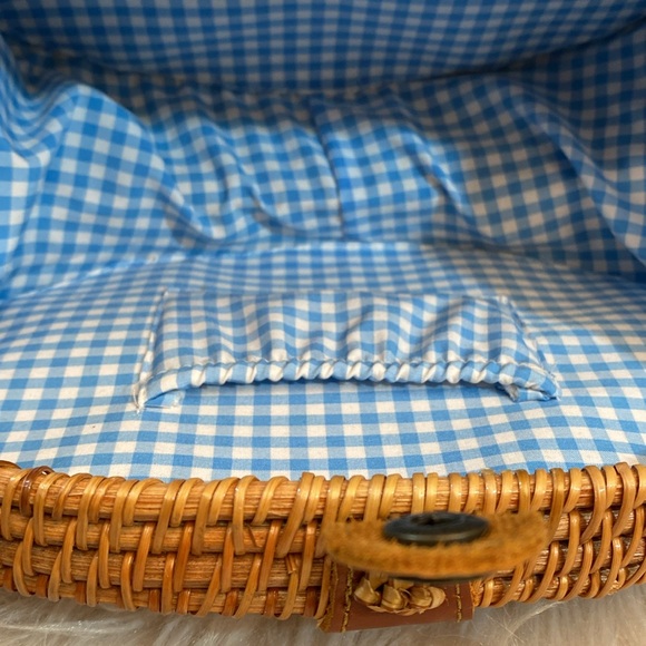 Oval Woven Rattan Bag with Long Leather Strap - Picture 9 of 16